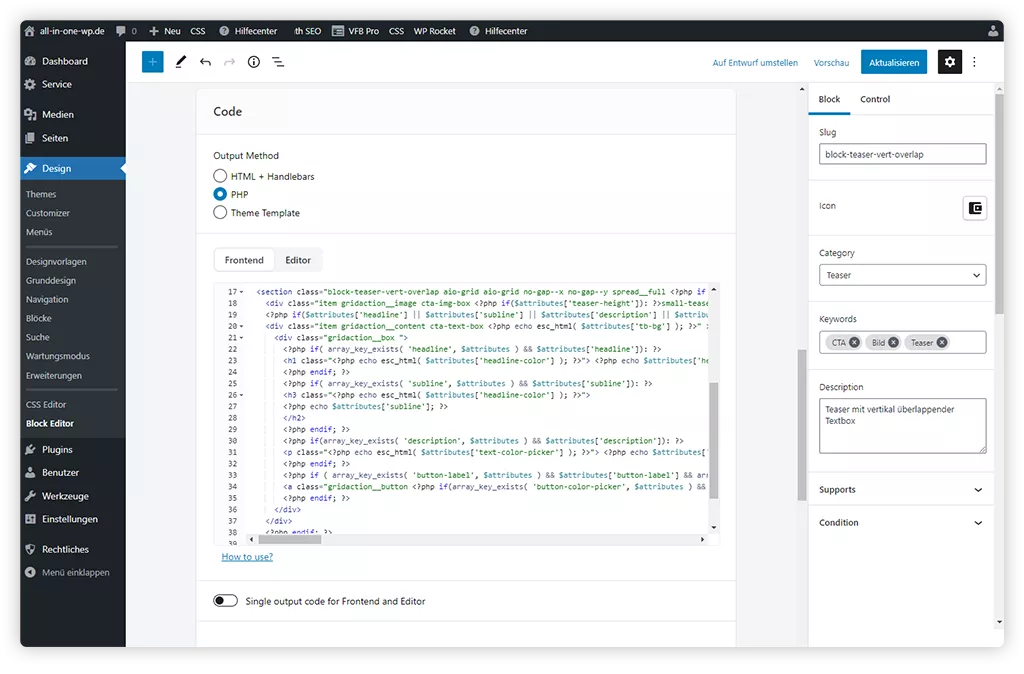 Block-Editor Templatefeld