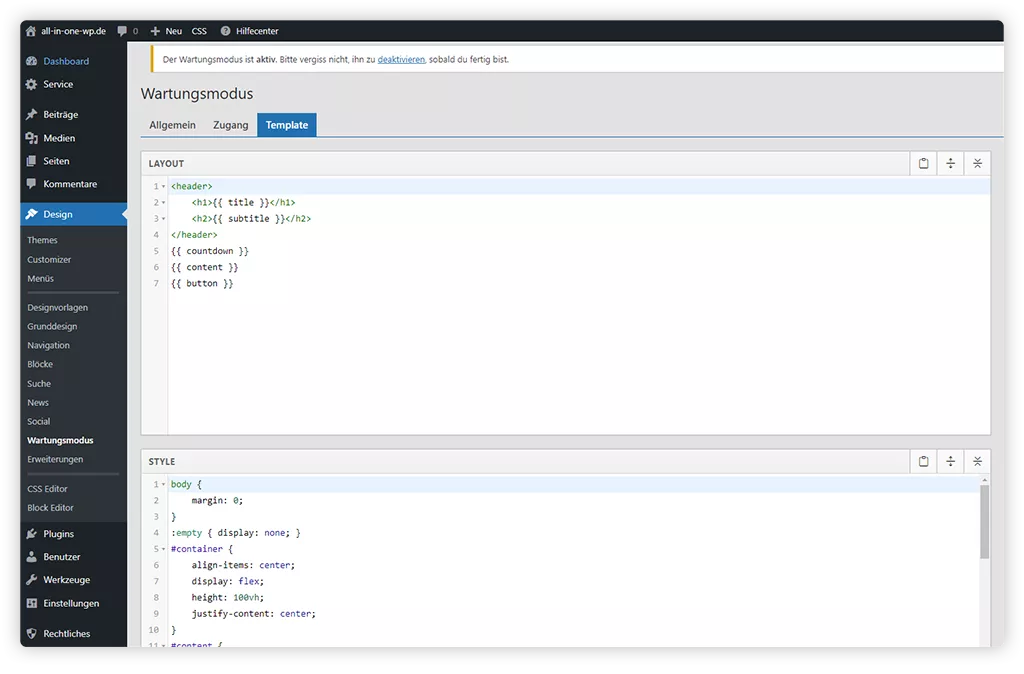 Template Wartungsmodus