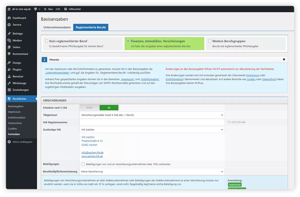 Reglementierte Berufe Finanz