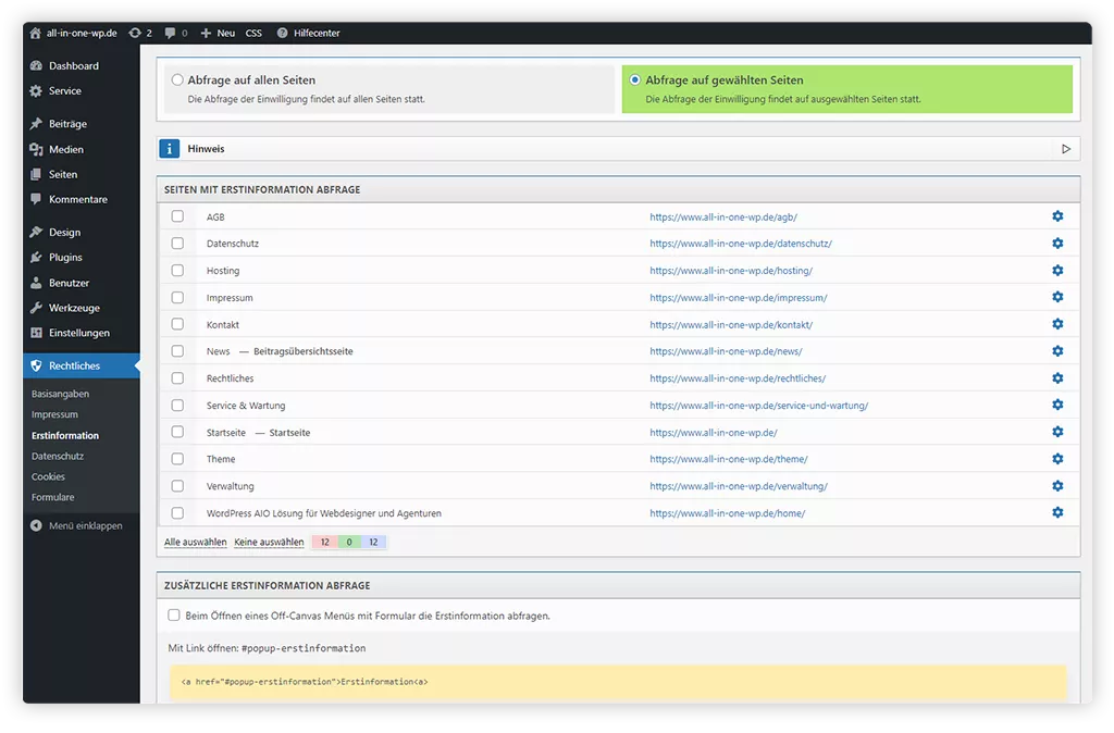 Erstinformation Seitenzuordnung