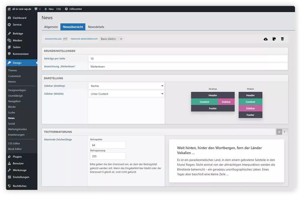 Template Newsübersicht